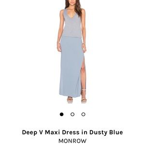 Monrow - Deep V Maxi Dusty Blue Dress